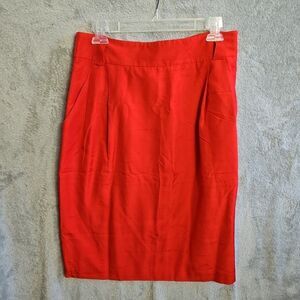 Linda Allard Ellen Tracy silk pencil skirt Red Sz 12 Lined side zip Vintage